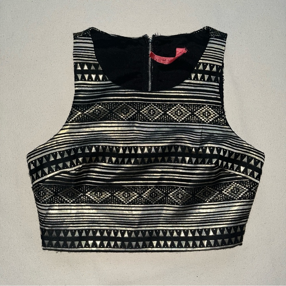 Metallic Gold & Black Geometric Cropped Tank